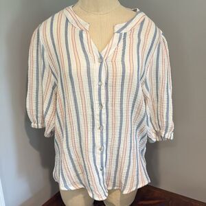 4OUR DREAMERS 3/4 Length Sleeve Button Down Cotton Blouse Size S